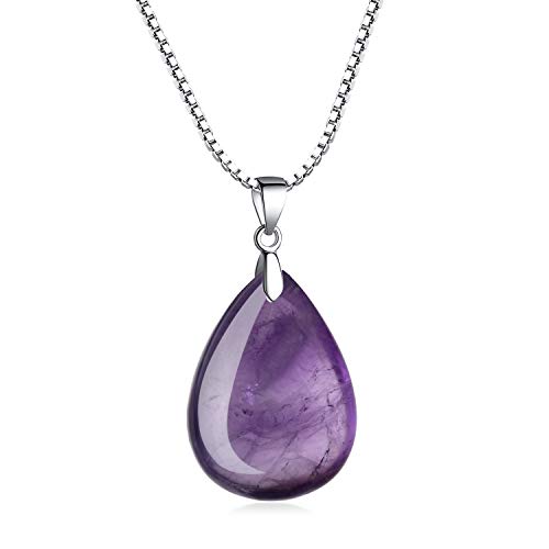 Damen Halskette 925 Sterling Silberkette mit Träne der Engel aus Amethyst