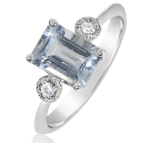 Verlobungsring in 9 Karat (375) Weißgold mit Diamant 0.03 Karat und Aquamarin 1 Karat