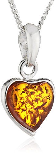 Damen-Halskette Herz aus 925er Sterling-Silber mit Bernstein