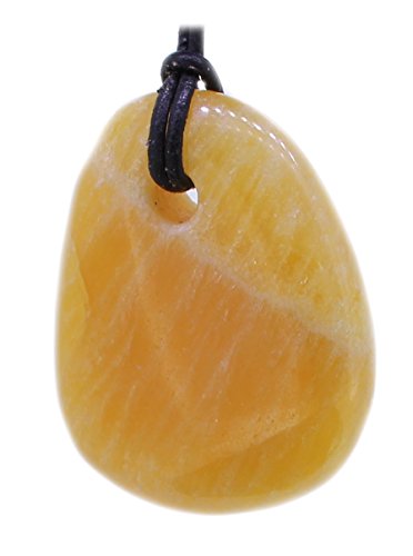 Flacher Orangencalcit Trommelstein Kettenanhänger mit Lederband