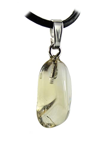 Citrin Trommelstein Anhänger 925er Silberöse mit Lederband