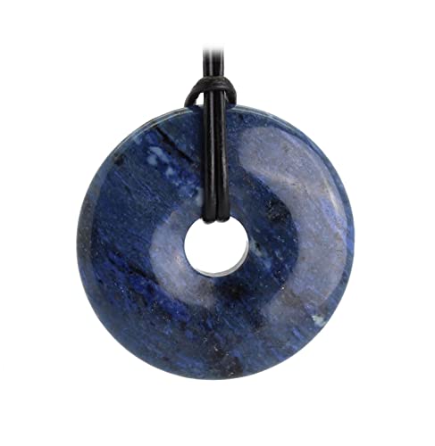 Dumortierit Donut Anhänger 40 mm mit Lederband