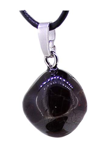 Granat Trommelstein Kettenanhänger 925er Silberöse mit Lederband