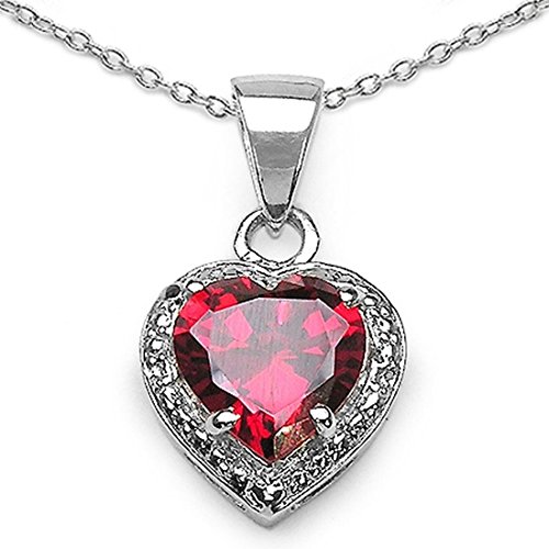 Collier/Kette mit Granat-Herz-Anhänger-925 Silber