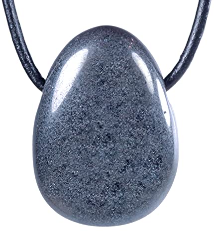 Hämatit Tropfenanhänger, gebohrter Trommelstein Anhänger mit Lederband