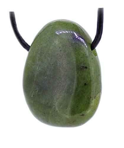 Grüner Jade Trommelstein Anhänger gebohrt mit Lederband