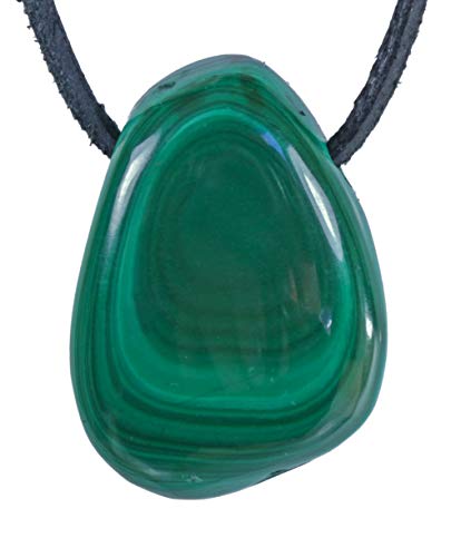 Malachit Tropfenanhänger, gebohrt mit Lederband