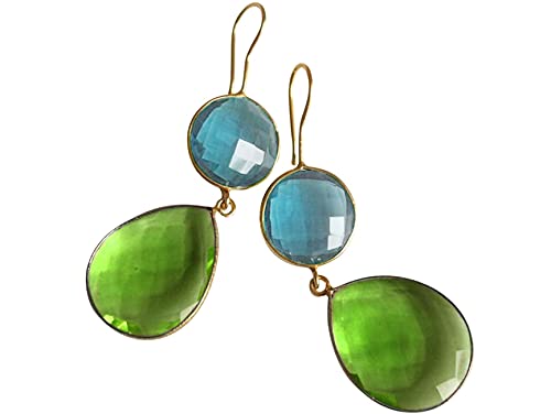 Ohrringe mit grünen Peridoten und blauen Topas Tropfen