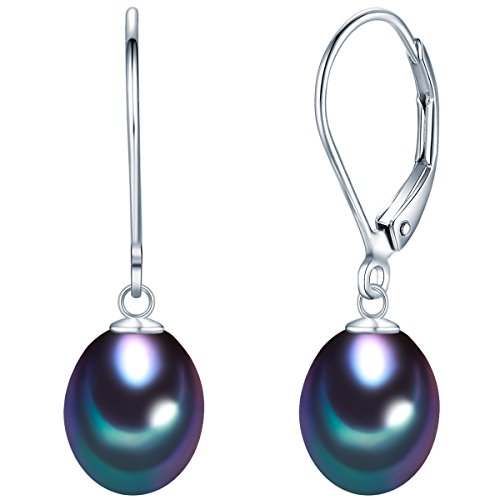 Damen-Ohrhänger aus Süßwasser-Zuchtperlen, ca. 9 mm Tropfenform blau