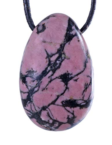 Rhodonit Tropfenanhänger gebohrt mit Lederband