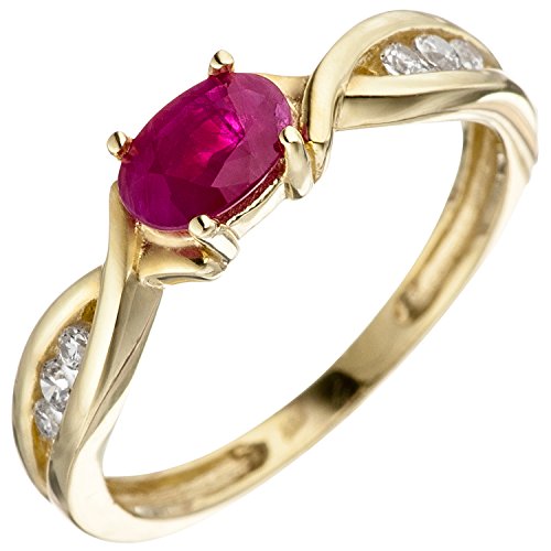 JOBO Damen-Ring aus 333 Gold mit Rubin und Zirkonia Größe 54
