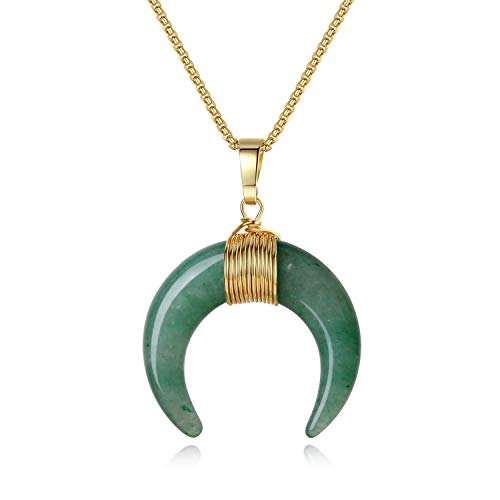 Damen Halskette mit Mond Anhänger aus Aventurin