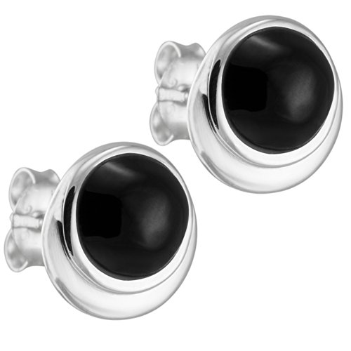 Vinani Ohrstecker mit glänzenden Onyx Edelsteinen in Sterling Silber 925
