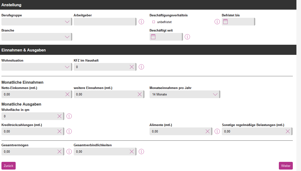 angabe daten dadat anstellung einnahmen ausgaben