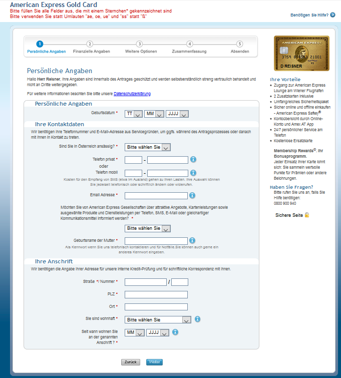 angabe persoenlicher daten amex gold