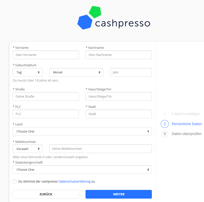 angabe persoenlicher daten cashpresso
