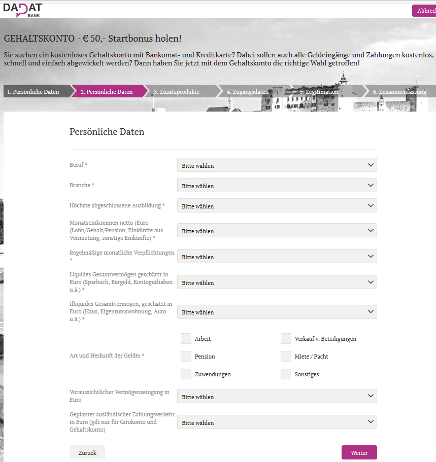 angabe weiterer persoenlicher daten