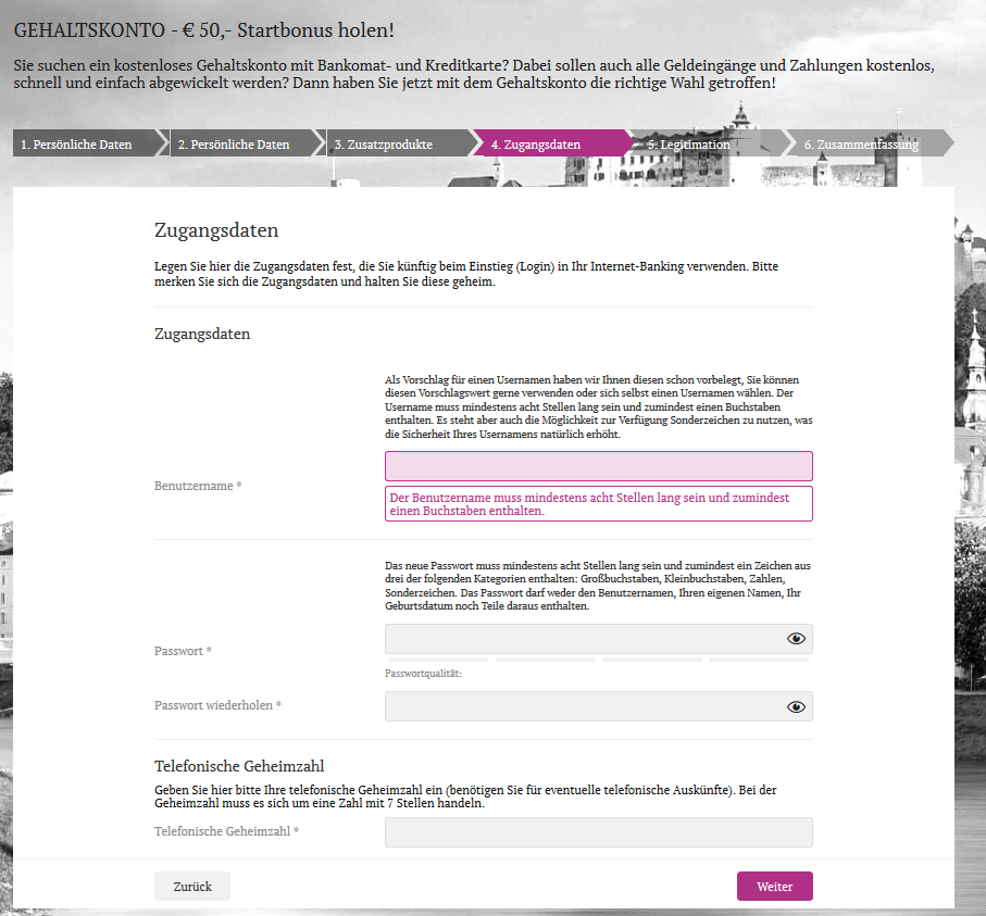 angabe zugangsdaten dadat bank