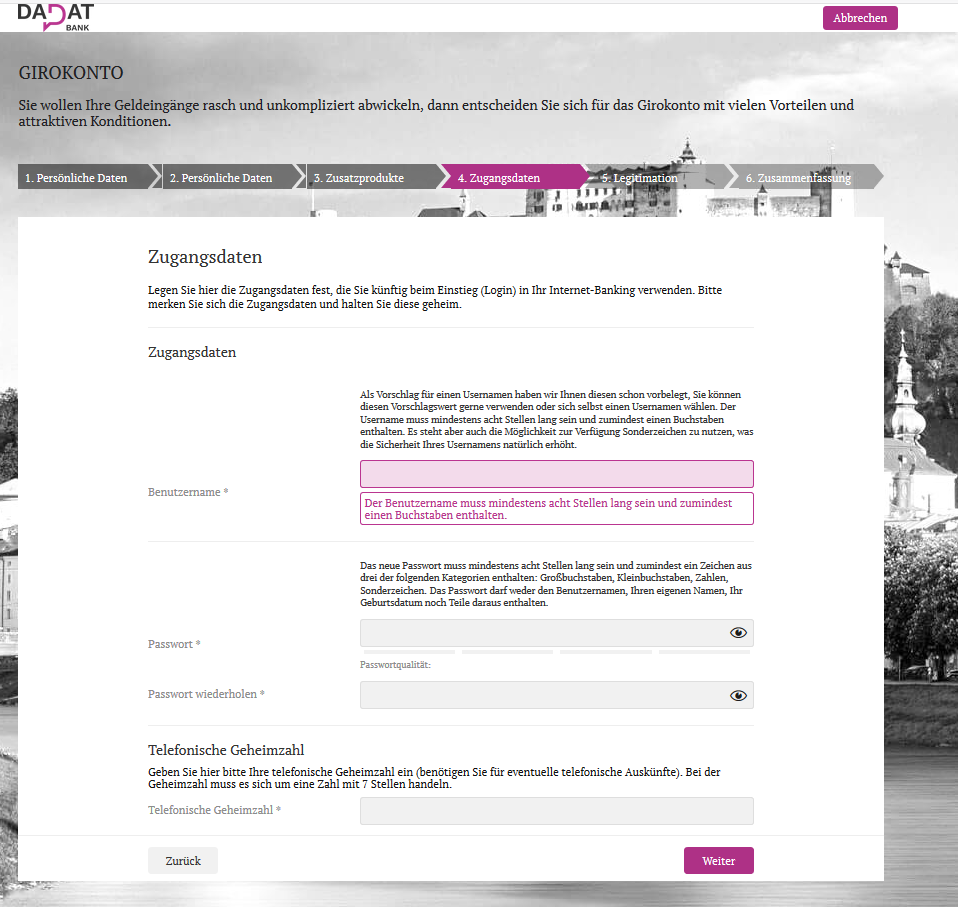 angabe zugangsdaten dadat