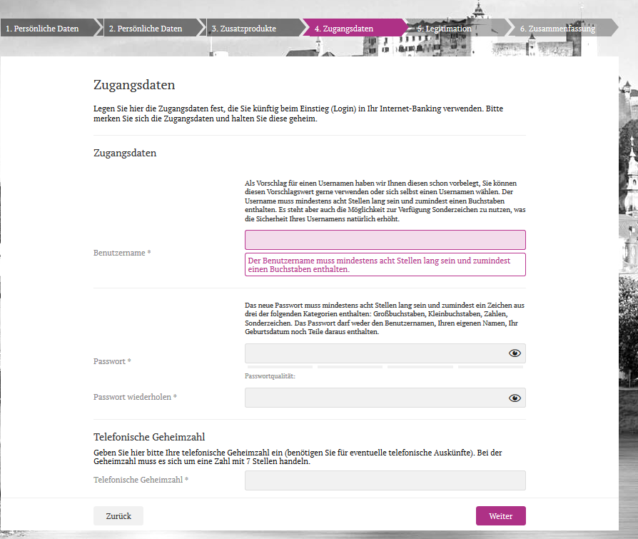 angabe zugangsdaten geheimzahl