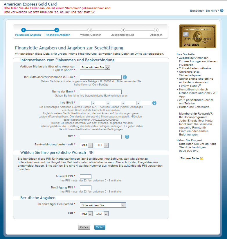 angaben einkommen gold card