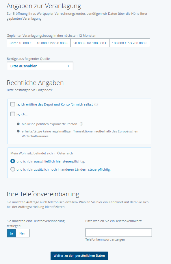 angaben zur veranlagung erste bank