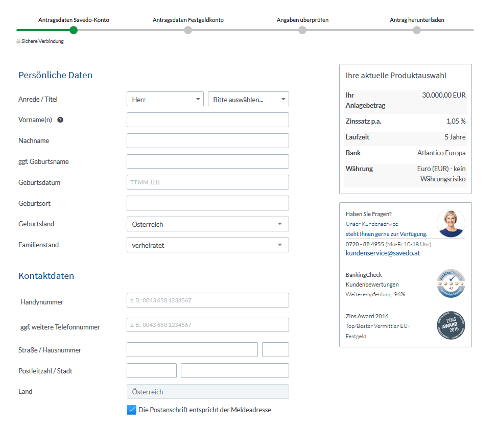 antragsdaten savedo konto
