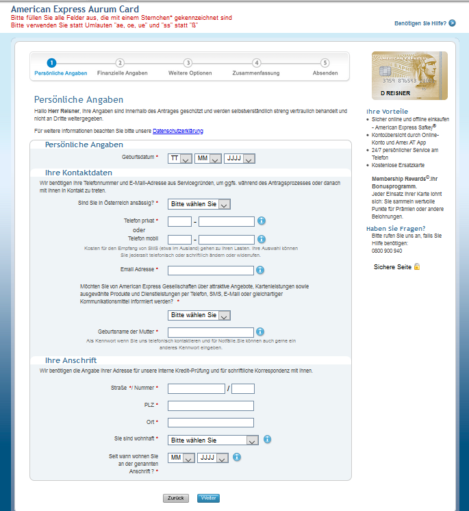 aurum card persoenliche angaben