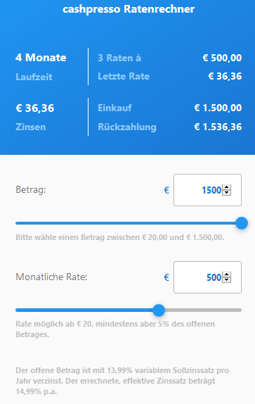 cashpresso ratenrechner beispiel