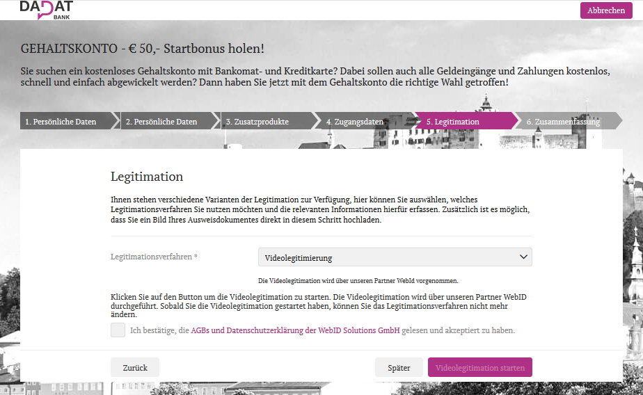 dadat gehaltskonto video legitimierung