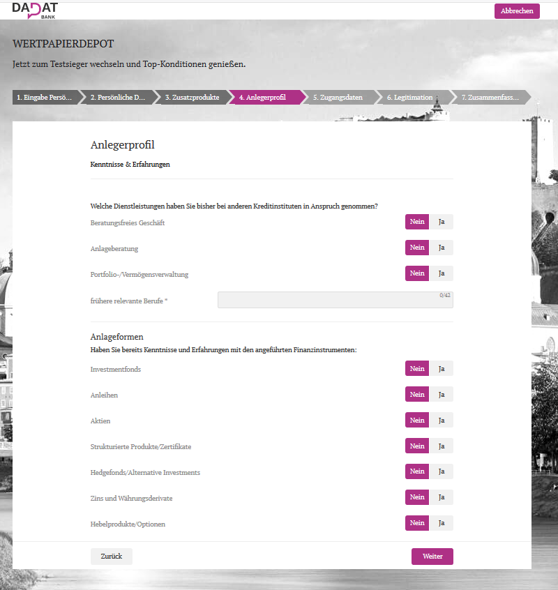 dadat online broker anlegerprofil