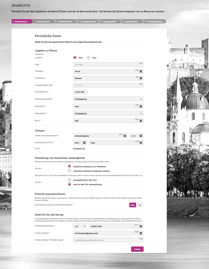 dadat persoenliche daten sparkonto
