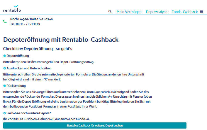 Rentablo Fonds Cashback & Finanzmanager für Österreich - Erfahrung, Test depoteroeffnung rentablo cashback 1