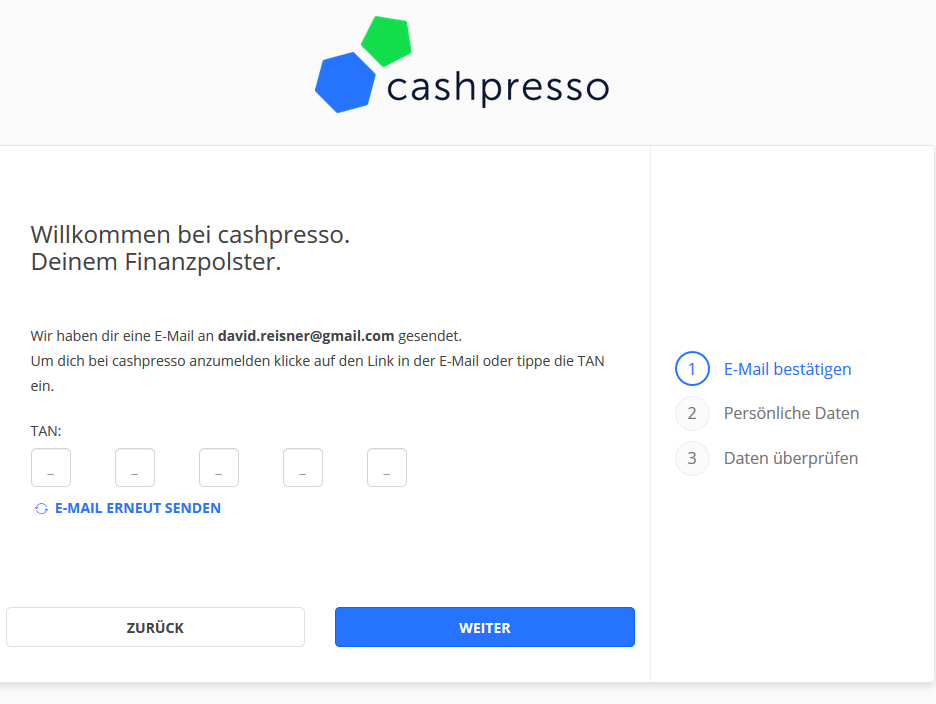 e mail bestaetigen cashpresso