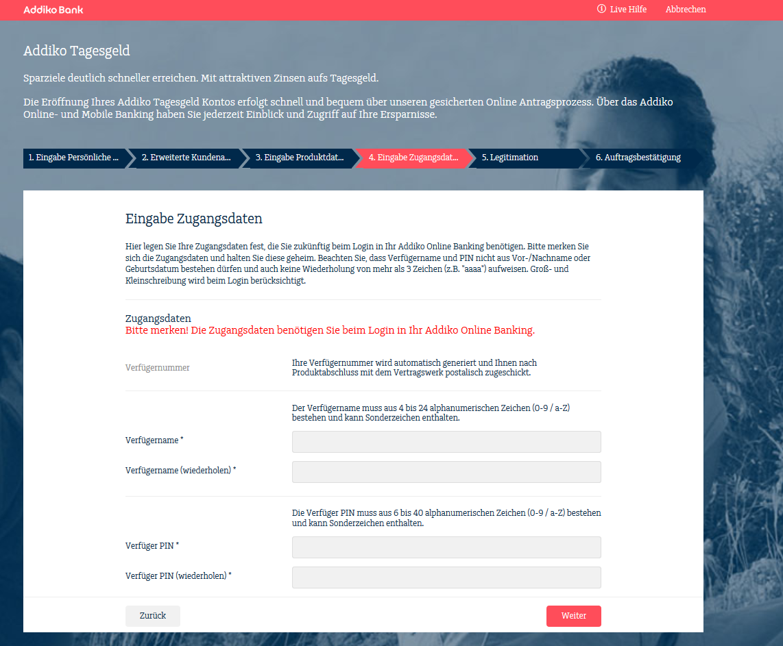 eingabe zugangsdaten addiko bank tagesgeld