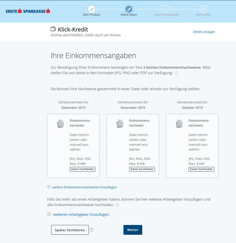 einkommensnachweis gehaltsnachweis erste bank