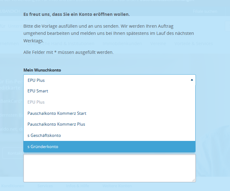 erste bank wunschkonto waehlen business
