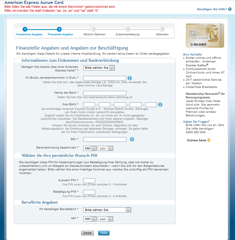 finanzielle angaben aurum card