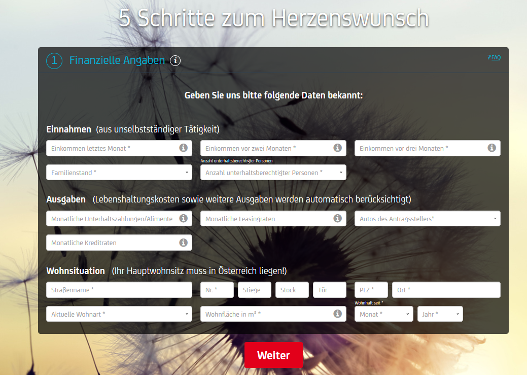 finanzielle angaben bank austria kredit
