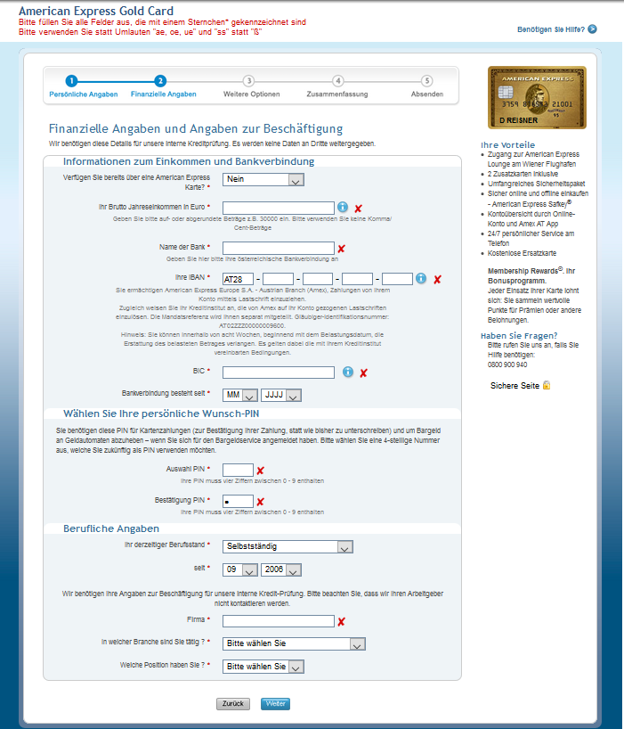 finanzielle angaben gold card