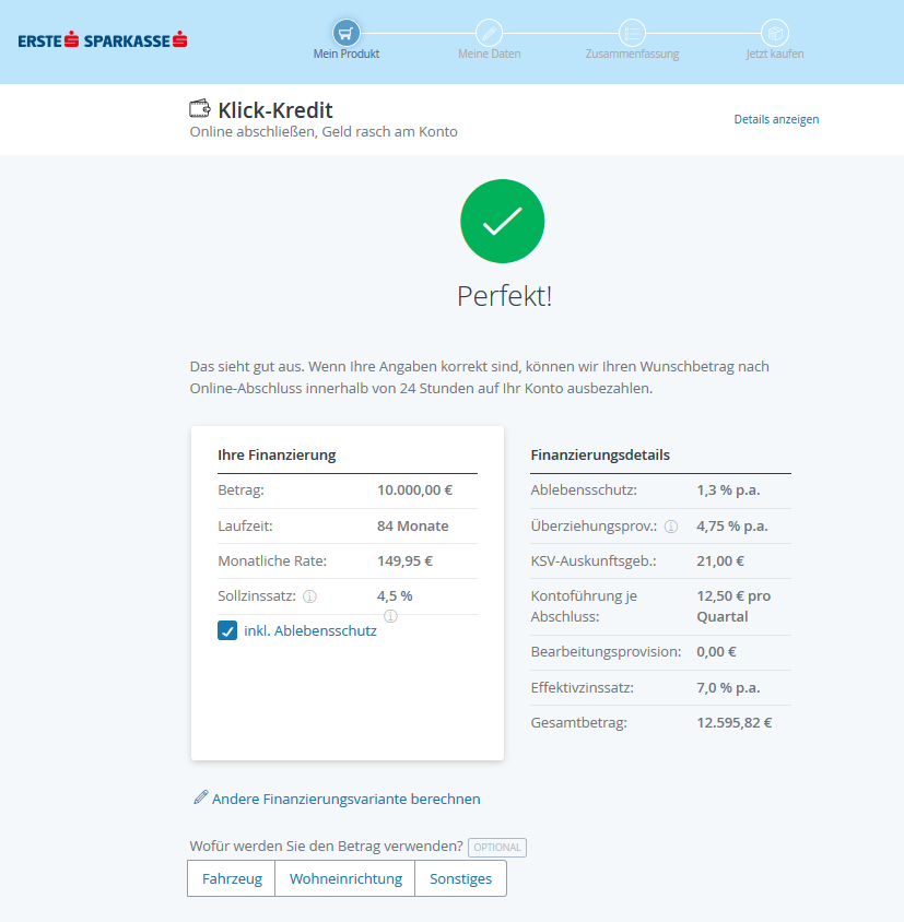 finanzierungsvorschlag erste bank