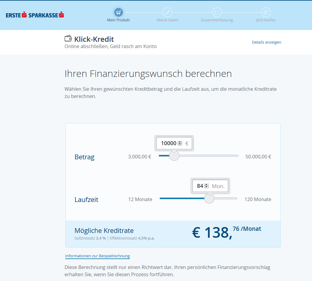finanzierungswunsch beispiel erste bank