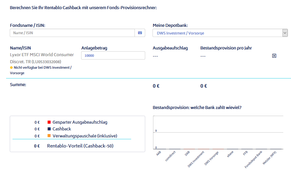 Rentablo Fonds Cashback & Finanzmanager für Österreich - Erfahrung, Test fonds provisionsrechner nutzen