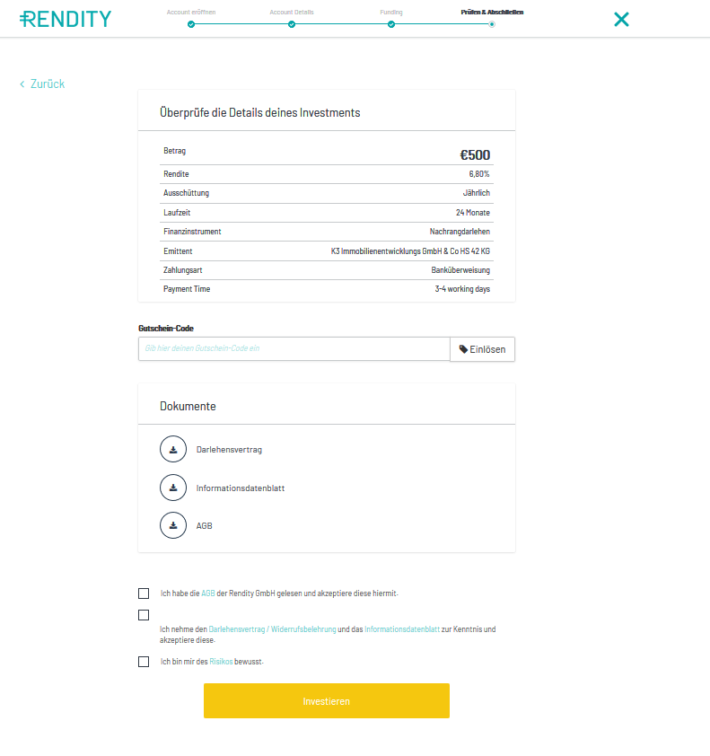 Online Crowdinvesting in Immobilien in Österreich - Rendity Erfahrung, Zinsen, Test investmentdetails pruefen
