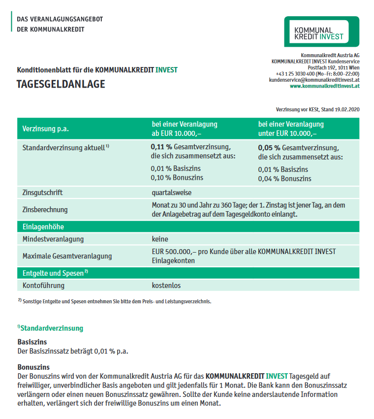 Kommunalkredit Invest Tagesgeld - Zinsen, Erfahrung, Test kki tagesgeldanlage
