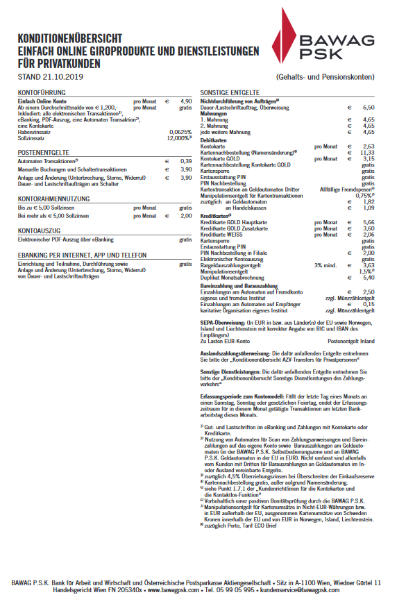konditionen uebersicht einfach online konto