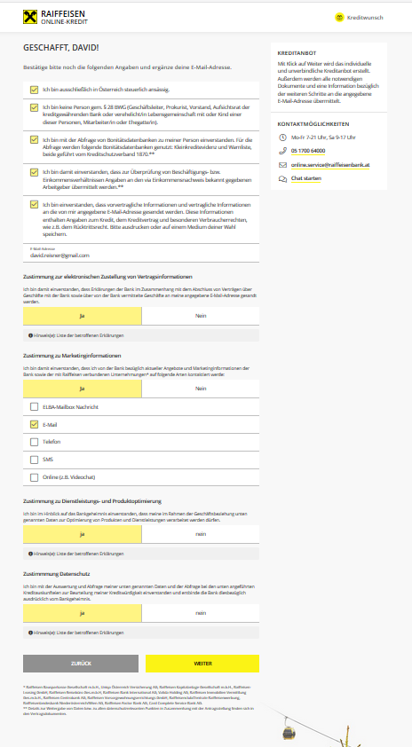 kredit zustimmung raiffeisen bank
