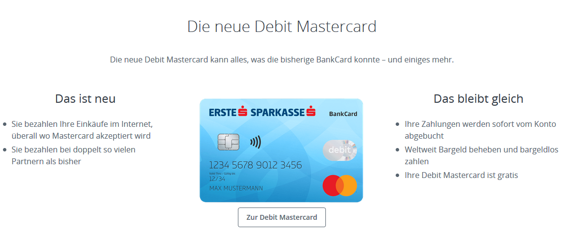 neue debit mastercard erste bank sparkasse