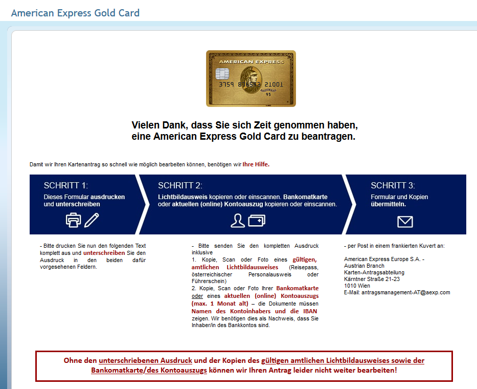 notwendige dokumente infos gold card