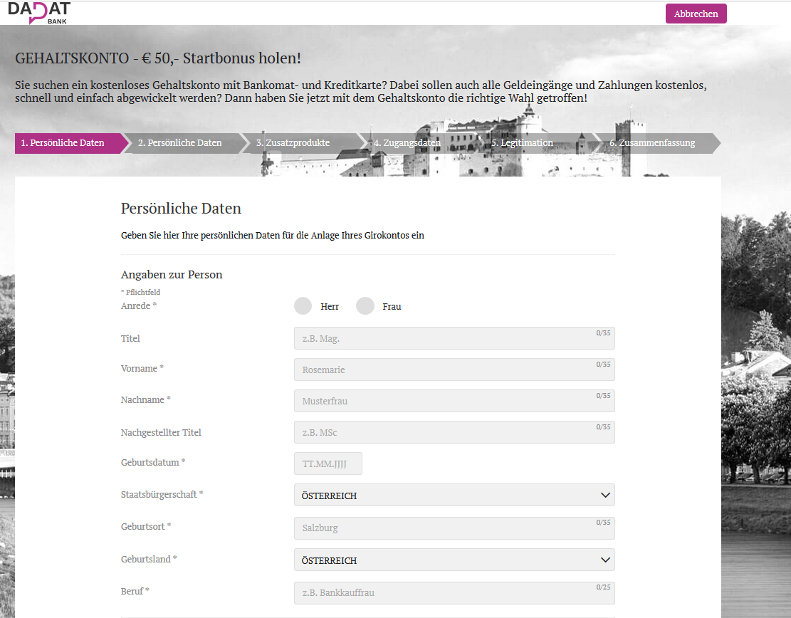 persoenliche daten gehaltskonto